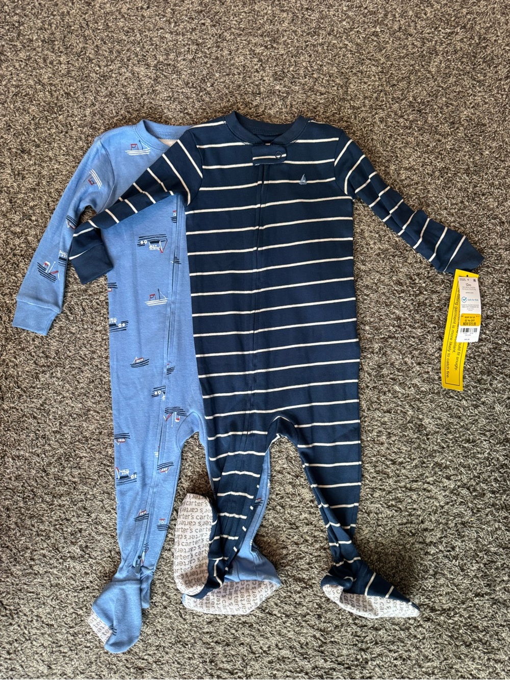 Carter's Navy & Light Blue Striped Footed One-Pieces - 2 Pack